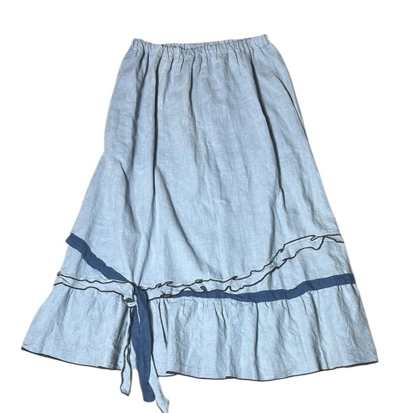 Sarah Clemens women’s linen maxi skirt heavy quality ruffle Lagenlook - Picture 1 of 4